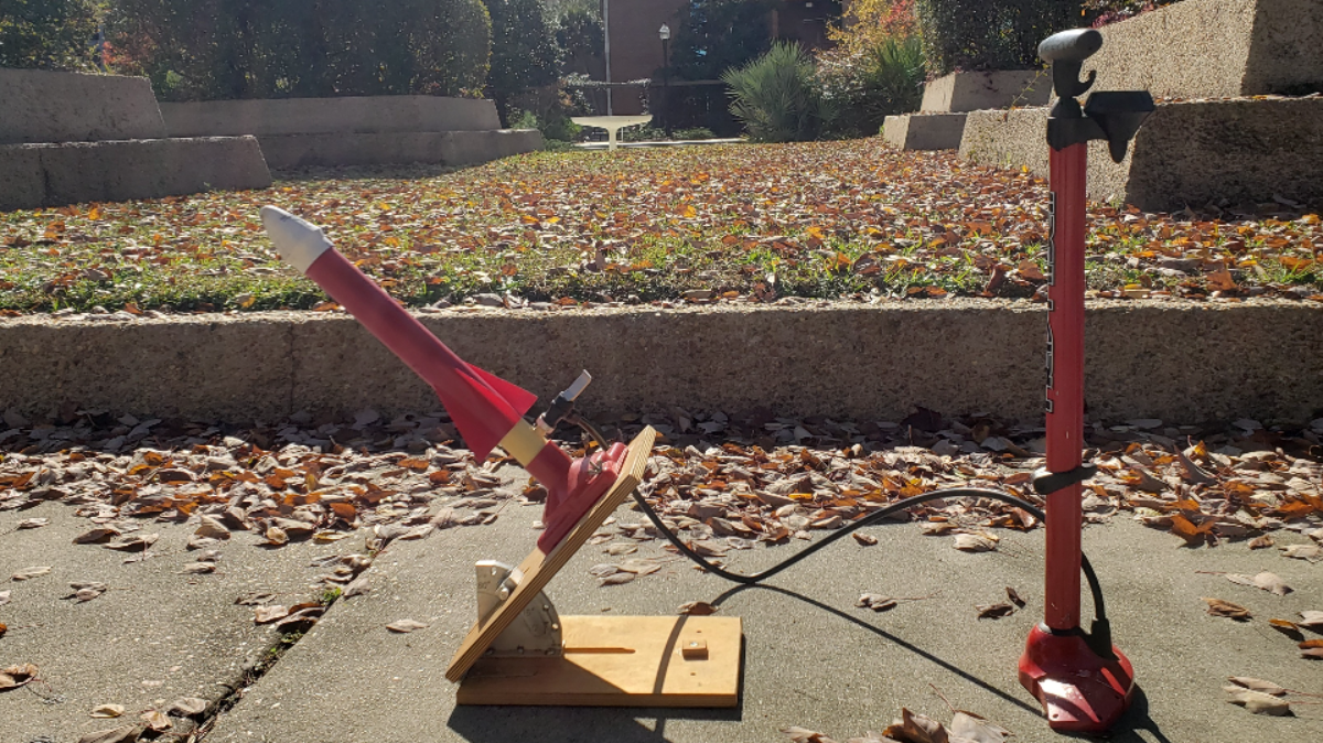 Rocket at an angle attached to bike pump
