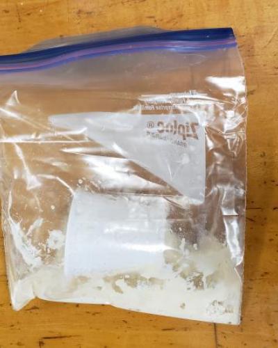 Flour and vinegar mixture in ziplokc bag