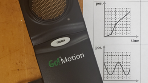 motion sensor on top of paper with four position-time graphs