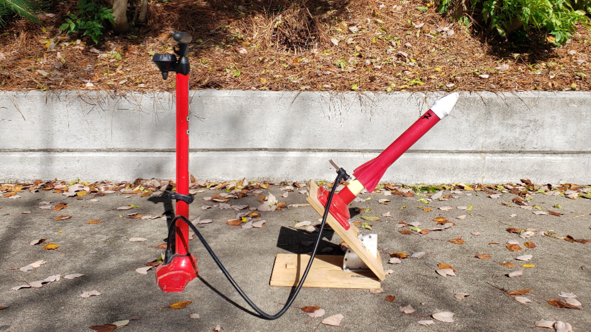 Rocket at an angle attached to bike pump